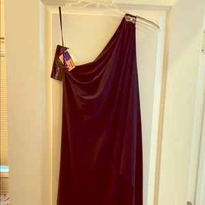 One shoulder black formal gown